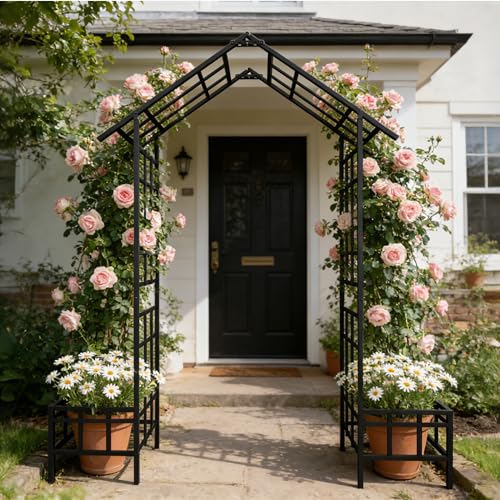 Black Heavy‑Duty Rustproof Galvanized Steel Garden Arch with Planters