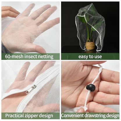 Garden Netting, 5 pcs, 3.28 X 4.9 FT, Featuring Drawstring and Zipper Design, is a Plant Cover and Fruit Tree net Designed to Protect Plants, Fruits, and Flowers from Insects and Birds. - size: 3.28 X 4.9 FT (5 PCS)
