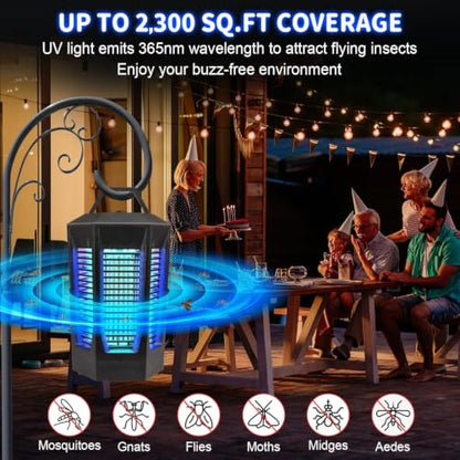 Bug Zapper, 4200V Electric Mosquito Lamp, High Powered Insect Fly Trap, Gnat Moth Fruit Fly Catcher, 2300 Sq. Ft. Coverage IPX4 Waterproof for Home, Outdoor and Indoor