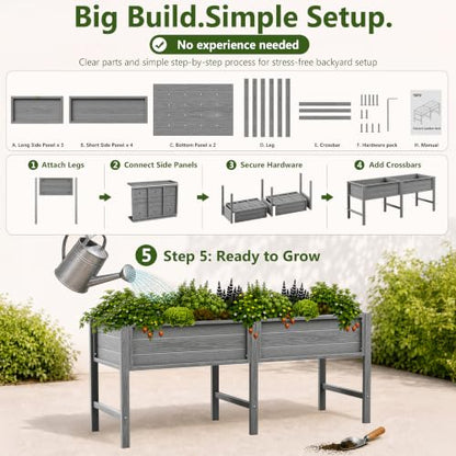 YEFU 72" Large Raised Garden Bed, Wood-Look HIPS 6ft Extra Large Bed, Grey - color: Gray, size: 72"×24"×30"