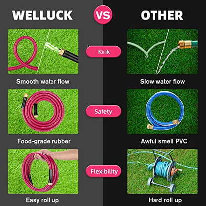 WELLUCK Garden Hose 5/8 in x 10 ft, Heavy Duty Durable Anti Kink Flexible Garden Water Hose for Drinking Water Safe BPA Free, All-weather Lightweight Water Hose for Garden RV Camper Marine - size: 5/8 in x 10FT, style: Pink