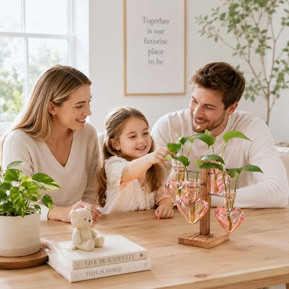 Nacome Plant Terrarium Propagation Stations: Pink Vase with Wooden Stand - color: Pink