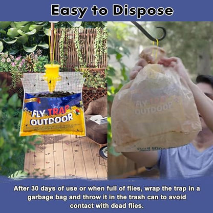 Fly Traps Outdoor Hanging for Patio, 10 Pre-Baited Flies Bags Disposable - size: 10 pack