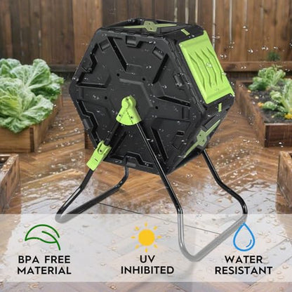21 Gallon Compost Tumbler Outdoor - Small Rotating Composting Bin with Single Chamber & Steel Frame - BPA-Free Compact Garden Waste Bin for Kitchen Scraps & Yard Manure - Quick 5-Minute Assembly - size: 21 Gallon