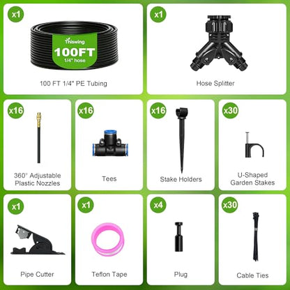 Thiswing 100 FT 360° Adjustable Irrigation System with Stake Holders - size: 100FT