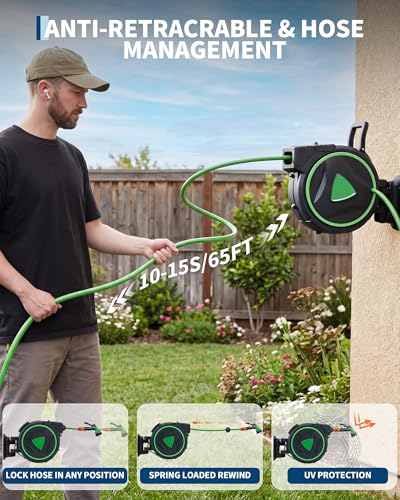 Garvee Retractable Garden Hose Reel, 1/2 IN x 65 ft Wall Mounted Heavy Duty - size: 1/2'' 65FT