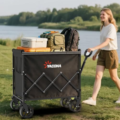 Yozoia 400LBS Wagons Carts Foldable，240L Beach Cart with All Terrain Wheels - color: Black, size: 240L