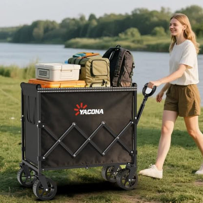 Yozoia 400LBS Wagons Carts Foldable，240L Beach Cart with All Terrain Wheels - color: Black, size: 240L