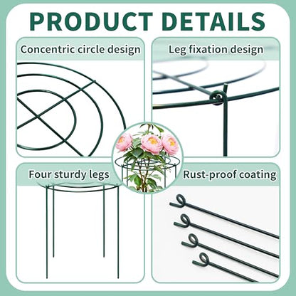 4 Sets Peony Support Cage,18"Diax24"High Heavy Duty Metal Plant Support,Grow Through Hoops Grids with 4 Thickened 6mm Legs,Strong Support Brace for Heavy Blossoms,Flower Support Ring for Peonies,Rose - size: 18"X24"-4PCS