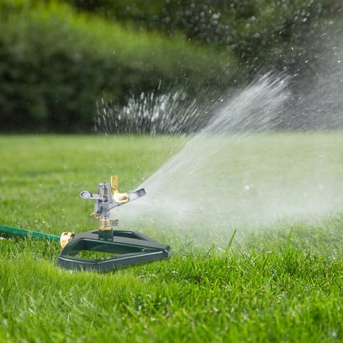 Sprinklers for Yard with Metal Base, Heavy Duty Sprinklers 360 Degree Rotating, Adjustable Zinc Alloy Sprinkler for Yard, Garden, Lawn and Large Areas