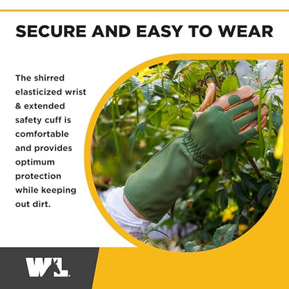 Wells Lamont Women's Leather Rose Pruning Gauntlet Gardening Gloves, Medium - size: Medium