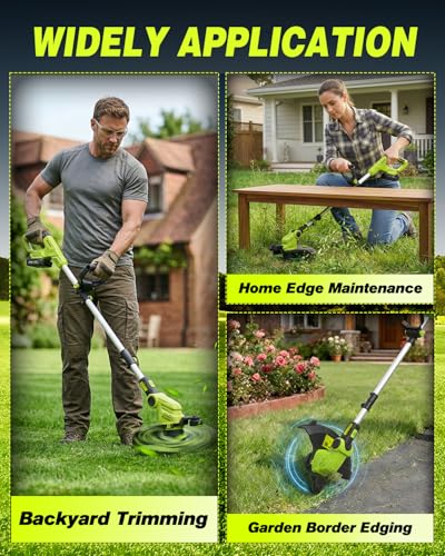 Saker Cordless Weed Wacker,3-in-1 Weed Cutter with Auto Line Feed, 12-in Cordless Lawn Mower Grass Trimmer&Edger Lawn&Mower Tool with 2 Batteries for Yard, Garden,Wireless Weed Eater with 2 Lines