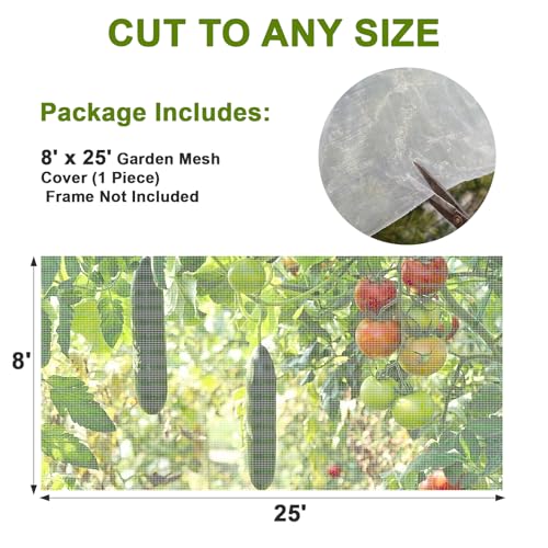 8×25 FT Garden Netting, Ultra Fine Mesh Pest Barrier, Plant Covers Row Cover for Vegetables Fruits Flowers, Greenhouse Raised Bed Screen Protect Plants from Birds Bugs - size: 8×25FT