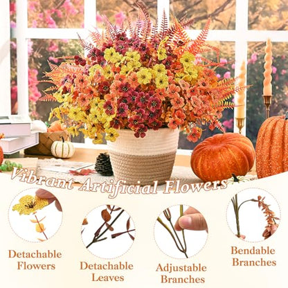 Artificial Fall Flowers for Outdoors, Fall Flowers Decor, 15Pcs Fake Mums - size: 15 pcs