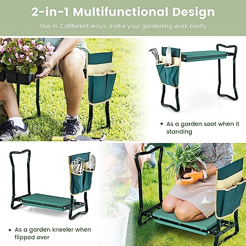 IRONMAX Foldable Garden Kneeler and Seat with Wide Soft Foam Pad, Green - color: Green, size: 16”L×8”W