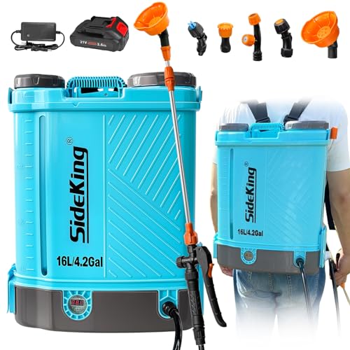 SideKing 4 Gallon Battery Powered Backpack Sprayer, 100 PSI Adjustable Electric Weed Sprayer for Lawn & Garden, Compatible with Makita 18V Battery, 5 Nozzles, Battery & Charger Included - size: 4.2 Gallon