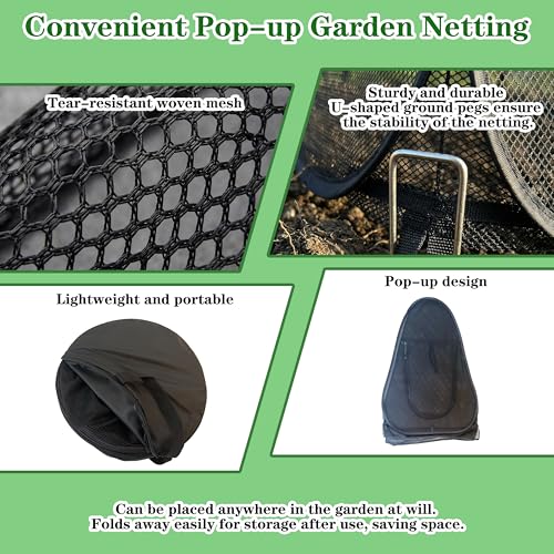 2PCS Pop-Up Garden Netting Protector with 2 Storage Bags & 16 U-Shaped Nails, 28"x28"x32" Plant Shade Tent， Mesh Plant Cover from Animals for Vegetables Fruits Flowers