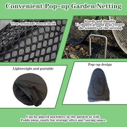 2PCS Pop-Up Garden Netting Protector with 2 Storage Bags & 16 U-Shaped Nails, 28"x28"x32" Plant Shade Tent， Mesh Plant Cover from Animals for Vegetables Fruits Flowers