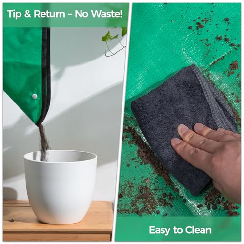 Plant Repotting Tarp 27"x 27" - Waterproof Repotting Mat for Indoor Plants, Extra Large Potting Mat with Raised Edges to Prevent Soil Spills, Green