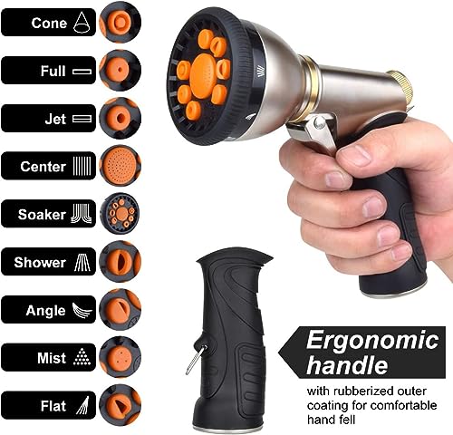 Garden Hose Nozzles,9 Spray Patterns Heavy Duty Metal Hose Sprayer Nozzle (Orange) - color: Orange