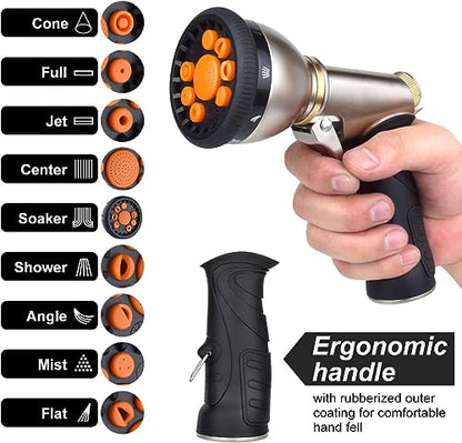 Garden Hose Nozzles,9 Spray Patterns Heavy Duty Metal Hose Sprayer Nozzle (Orange) - color: Orange