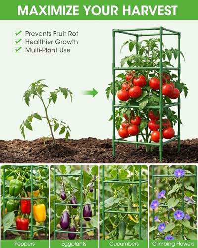 3 Pack Tomato Cages,Square Tomato Plant Stakes Support Cages Trellis for Garden Climbing Vegetables Flowers Fruits,Extra Bold - color: green