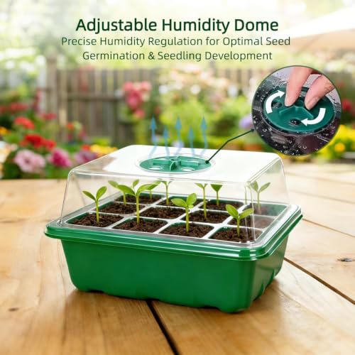10 Pack Seed Starter Tray Seed Starter Kit (120 Cells Total Tray) with Humidity Adjustable Dome, for Seeds Growing Starting Plant Germination Trays, Mini Green House Germination Trays.