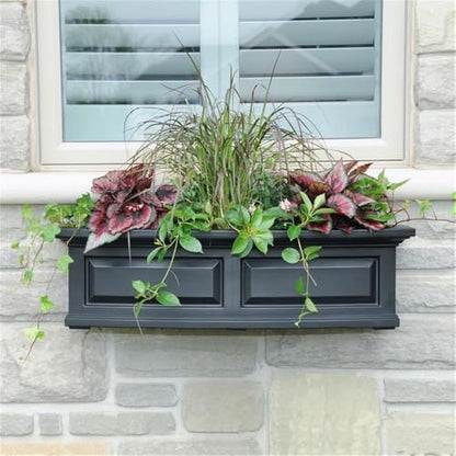 Pemberly Row 3ft Weatherproof Plastic Window Box, Black Finish, UV-Resistant Polyethylene Resin, Built-in Water Reservoir, Double Wall Design, 36 in Planter for Outdoor Garden or Patio Use - color: Black