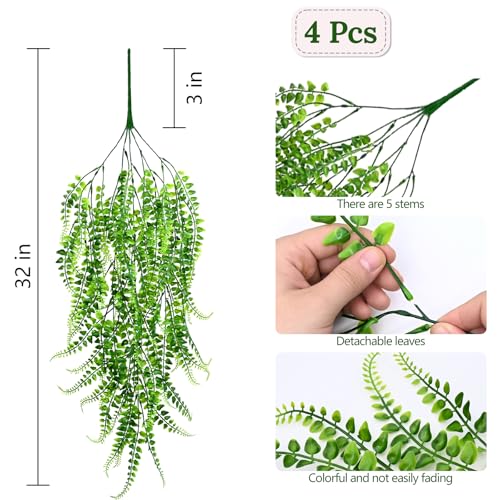 Waipfaru 4Pcs Fake Ferns Fake Hanging Plants Artificial Ferns Vine Greenery - color: Ferns, size: 4Pcs Plants
