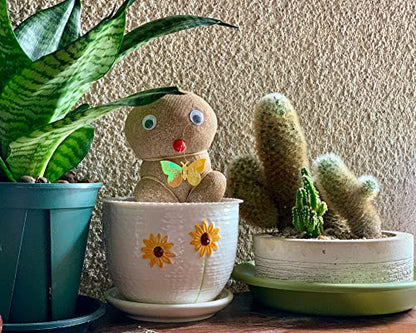 Ceramic Plant Pots,Sunflower Planters with Drainage Holes & Matching Saucer - color: White and Yellow