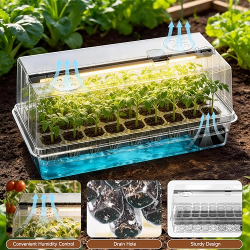 72 Cells Seed Starter Tray Self Watering, Seed Starter Kit with Grow Light, Full Spectrum with 5 Dimmable Brightness & Timer, Indoor Plant Grow Tray for Beginners & Seasoned Gardeners, Gardening Gifts - size: 72 Cells