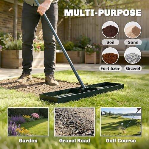 Outsunny Lawn Leveling Rake, 36" x 10" Heavy Duty with 66.5" Handle - size: 36" x 10"