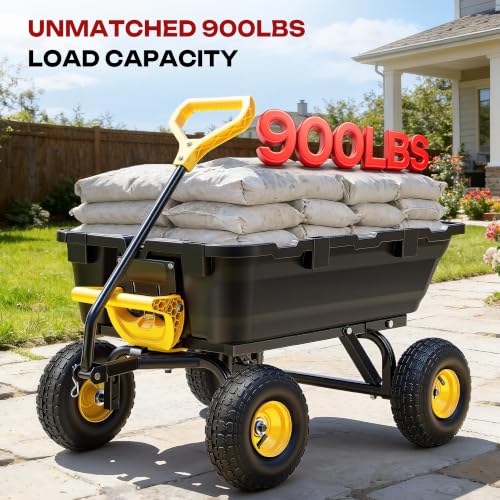 Garden Dump Cart 900Lbs Heavy Duty,Wheelbarrow,10" All Terrain Tires - color: Black+yellow