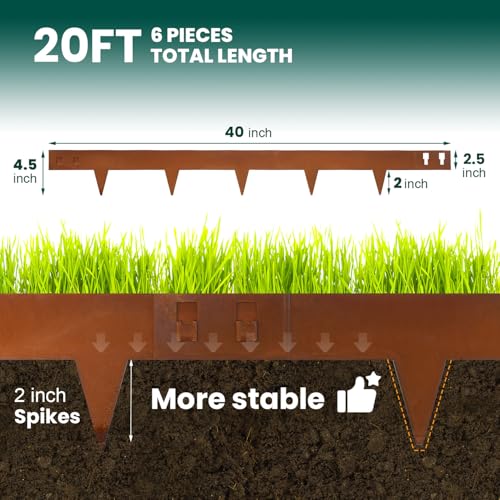 Corten Steel Landscape Edging 4.5" H x 40" L, Metal Garden Edging - color: 4.5 Inch 6PCS