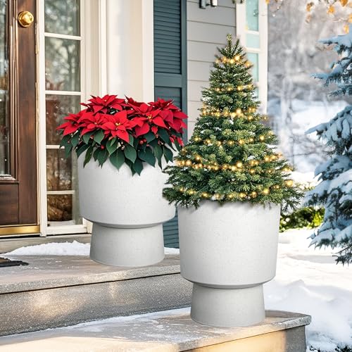 2-Pack 16.75" White Terrazzo Urn Planters with Detachable Bases - color: 16.8"h-sand White