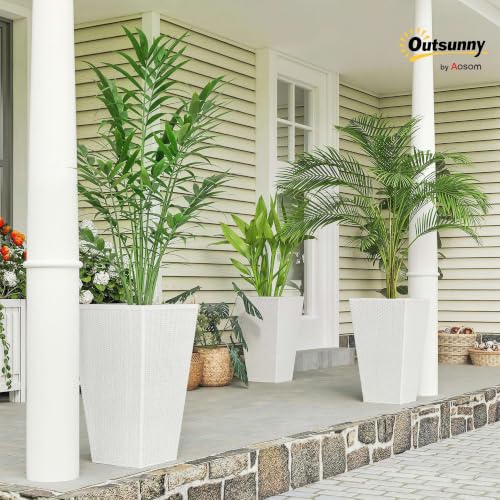Outsunny 24 in Taper Tall Planters for Outdoor Plants Set of 3, White - color: White