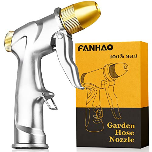 FANHAO Upgraded 100% Metal Garden Hose Nozzle Heavy Duty, High Pressure - color: Silver, size: Adjustable Tip