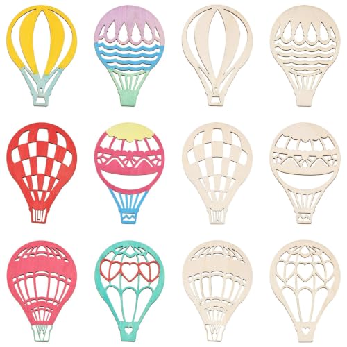 Ipotkitt 30pcs Hot Air Balloon Wood Cutouts 6 Styles Unfinished Wooden Hanging Ornaments for Home Garden Party Decor Wall Art DIY Crafts - color: Balloon Wood Cutouts_30pcs