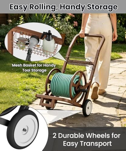 Artigarden Garden Hose Reel Cart with Wheels, Outdoor Water Hose Cart Brown - color: Brown, size: Holds 125 ft