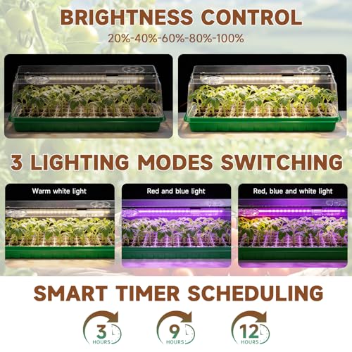 Seed Starter Tray with Grow Light, Seed Starter Kit Full Spectrum with 5 Dimmable Brightness & Timer, Indoor Plant Grow Tray for Beginners & Seasoned Gardeners, Gardening Gifts (Green, 144 Cells) - color: Green, size: 144 Cells