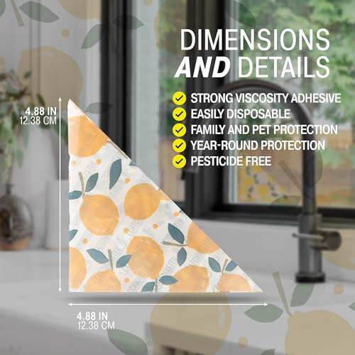 Catchmaster Fly Traps for Window Corners Lemon Yellow 12PK, Gnat and Fruit Fly Strips for Indoor, Disposable Sticky Traps Designed to Disguise Trapped Flies, Adhesive Pest Control for Home & Kitchen - size: 12 Lemon Print Traps