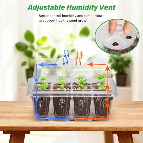 Bonviee 5-Pack Seed Starter Trays, Humidity Dome, Base, 12-Cell Tray, Clear - color: Clear, size: 5 Packs (60 Cells)
