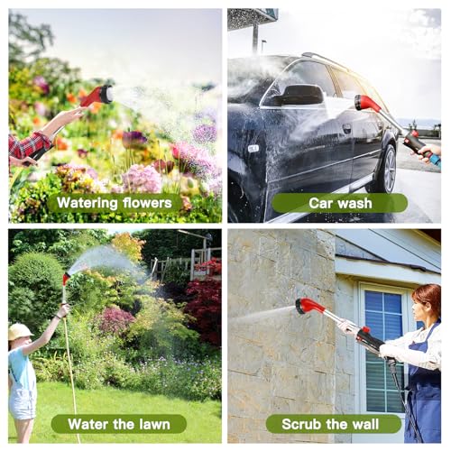 GREEN MOUNT Watering Wand, Heavy Duty Garden Hose Wand with 8 Spray Patterns, 16-Inch Hose Sprayer Nozzle with Flow Control, Ideal for Lawn and Garden Use, Red - color: Red