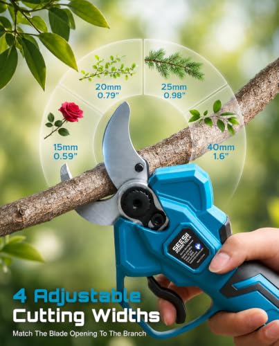 SEESII Electric Pruning Shears, 1.6" Cut Cordless Pruner, 2x4.0Ah Batteries - color: Sea Blue