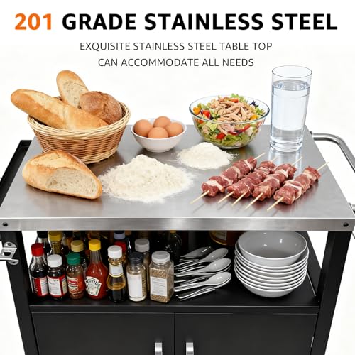 Heavy-Duty Outdoor Kitchen Island with Storage Cabinet - Movable BBQ Grill Table & Pizza Oven Stand, Portable Food Prep Station, Rolling Dining Cart for Patio, Backyard & Indoor Griddle Table