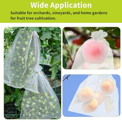 50PCS Fruit Protection Bags, 6x9 Inch White Fruit Netting Cover Bags Drawstring Mesh Fruit Protectors Pest Barrier for Plant Fruit Flower Veggies Garden - size: 50PCS 6x9 inches