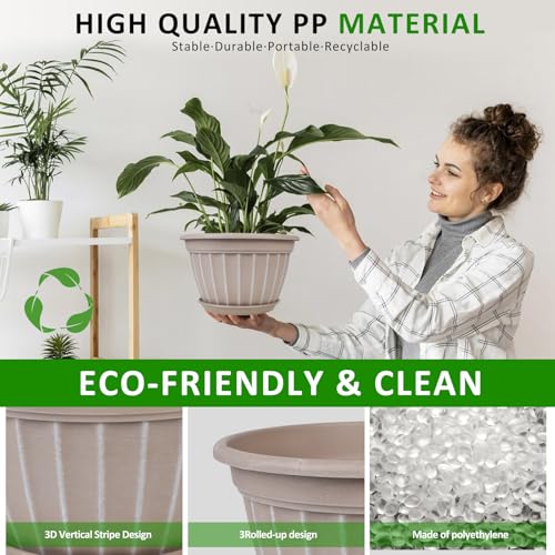 4 Pack Flower Pots,8 Inch Plants Pot,Planters Pot with Drainage Hole - color: Beige, size: 8 inch-4 pack