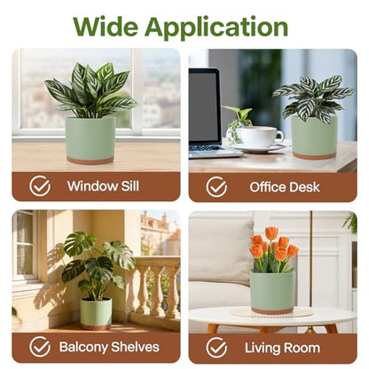 GARDIFE 3 Pack Cylinder Planter Set 10/9/8 Inch White Indoor Plant Pots - color: Green-brown