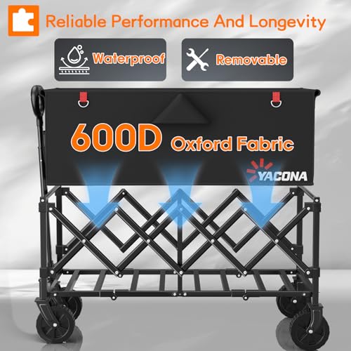 35" L Extra Long Wagons Carts Foldable, 360LBS Beach Wagon with Wheels - color: Black