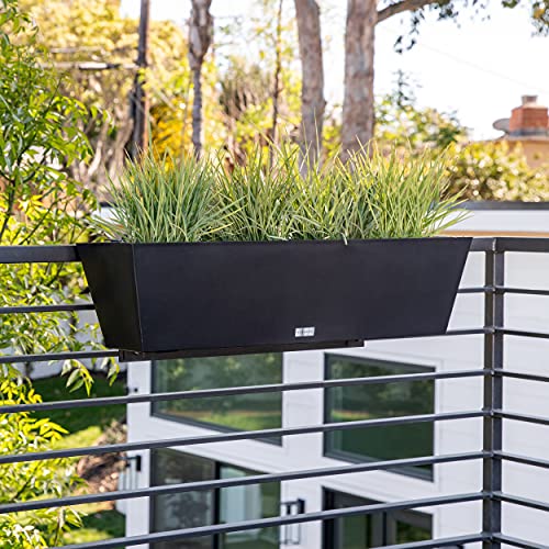 Veradek Pure Series Railing Planter - Tapered Window Box with Bracket - color: Black, size: 36 inch